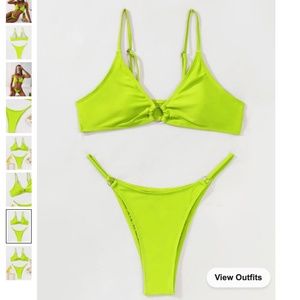 lime green plain ring linked bikini swimsuit